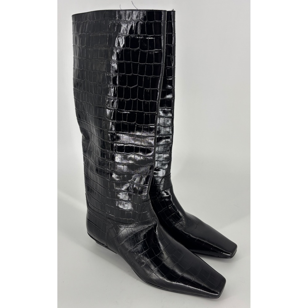 Jeffrey Campbell Passo Knee High Boots Black Croco Women Size 9.5 Square Toe